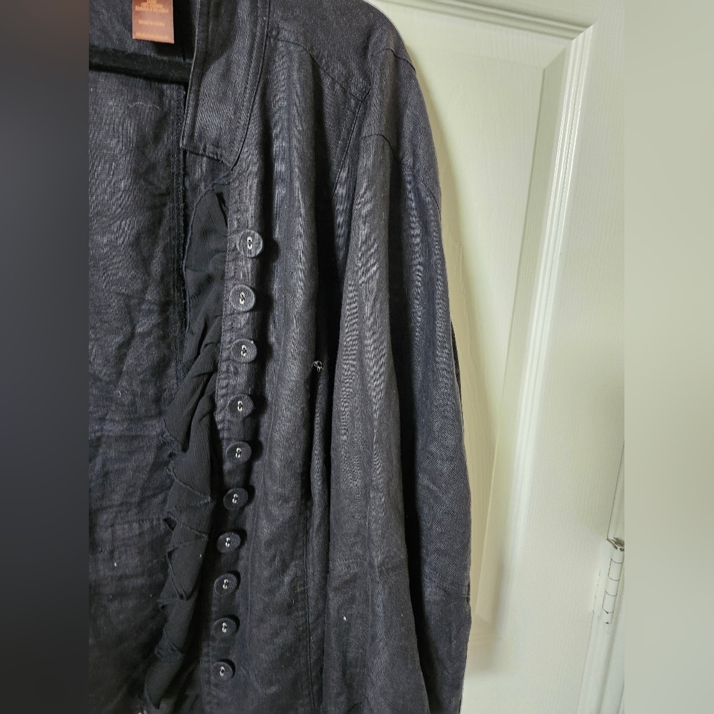 Multiples Black Ruffled Jacket Blazer 2x Button Down - Picture 3 of 6